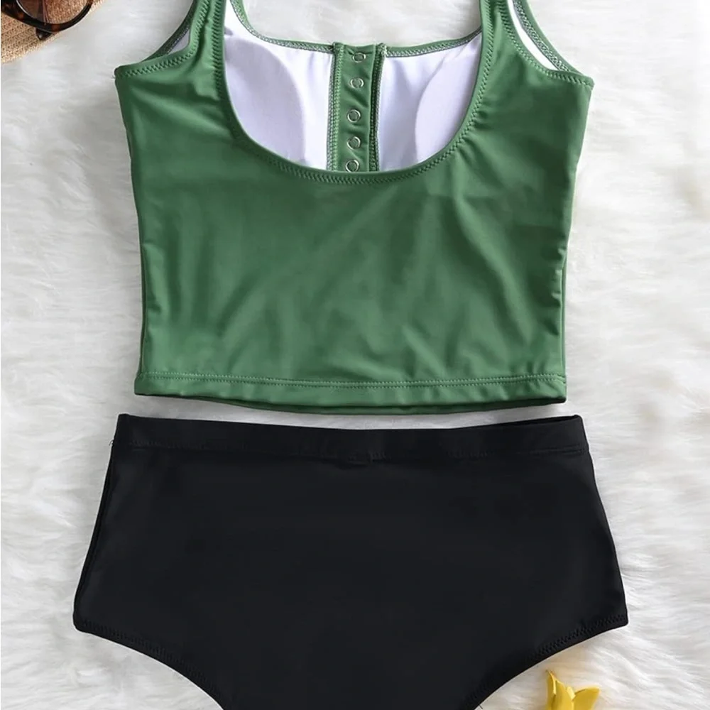 Green Tank Top and Black Bikini Bottom. NWOT never worn - Picture 4 of 4